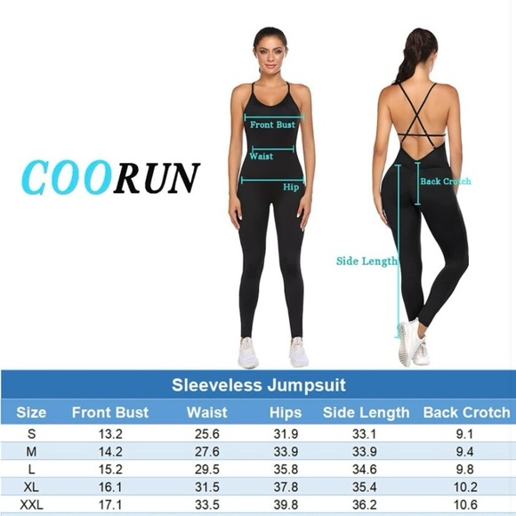 Woman’s black yoga exercise blackless bodysuit Coorun - Picture 6 of 6